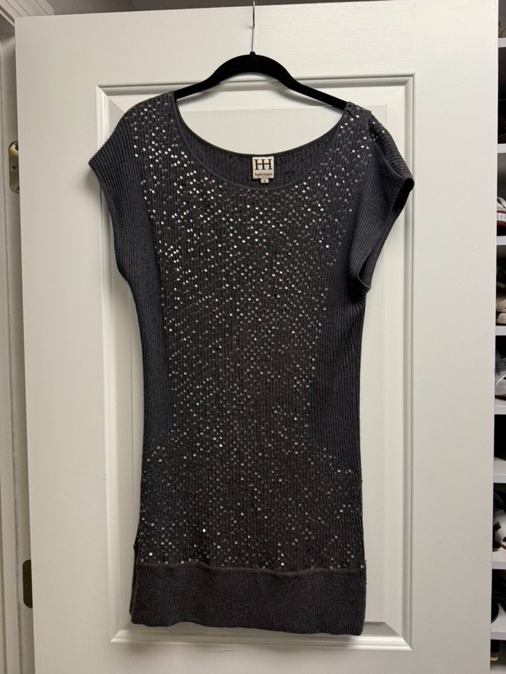 Haute Hippie Grey Sequined Sweater Top